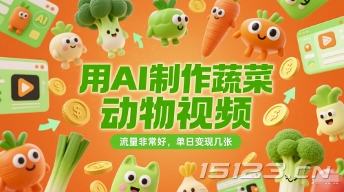用AI制作蔬菜动物视频，流量非常好，单日变现几张