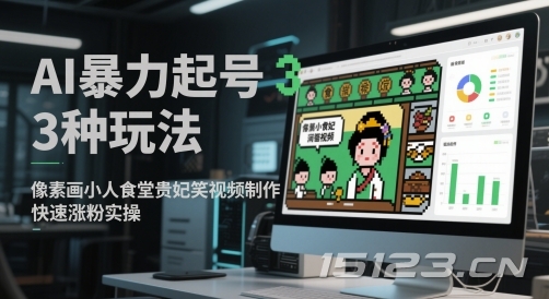AI暴力起号3种玩法,像素画小人食堂贵妃搞笑视频制作,快速涨粉实操