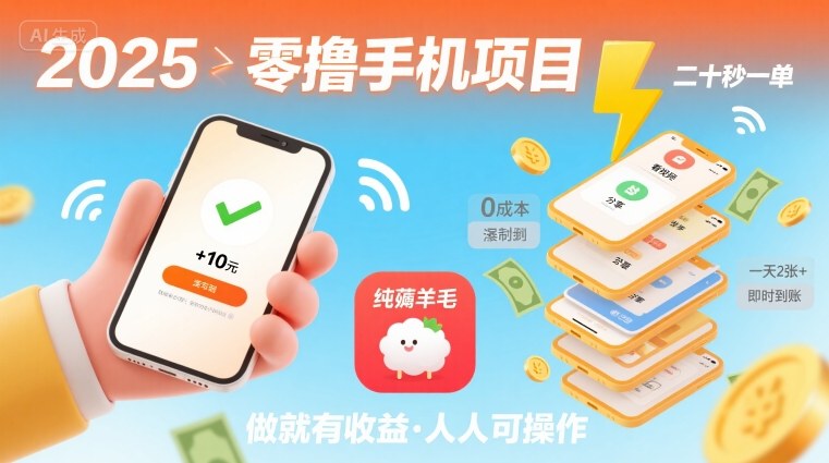 2025年零撸手机项目，二十秒一单，纯薅羊毛 一天2张+做就有【揭秘】