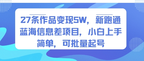 27条作品变现5W，新跑通蓝海信息差项目，小白上手简单，可批量起号