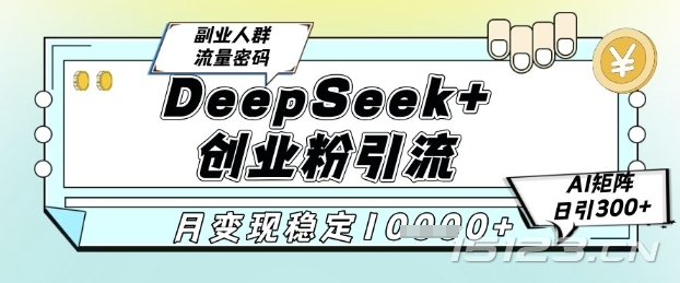 DeepSeek+创业粉精准引流,全新分享课4.0玩法,AI矩阵日引300+,多种变现方式,稳定月入1W