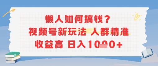 懒人如何搞钱？视频号新玩法，人群精准收益高，日入多张