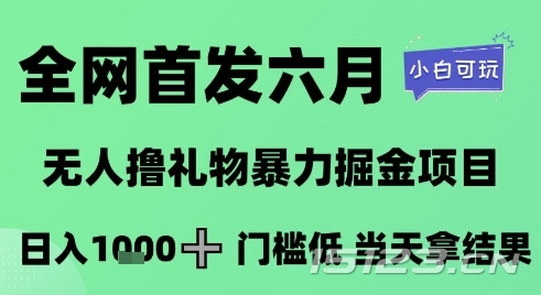 全网首发六月,无人撸礼物暴力掘金项目,日入1K+门槛低,当天拿结果,小白可玩【揭秘】