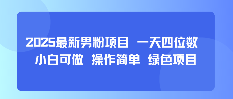 2025最新男粉项目 一天四位数 小白可做 操作简单 绿色项目