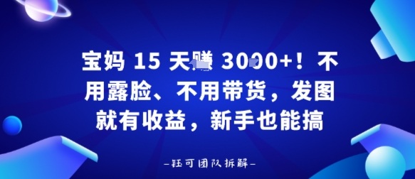 宝妈15天賺3k+！不用露脸、不用带货，发图就有收益，新手也能搞