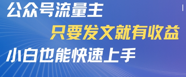 公众号流量主，只要发文就有收益，小白也能快速上手
