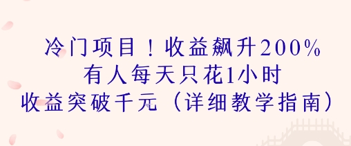 冷门项目！收益飙升200% 有人每天只花1小时 收益突破1k(详细教学指南)