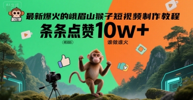 最新爆火的峨眉山猴子短视频制作教程，条条点赞10w+，谁做谁火【教程+提示词】