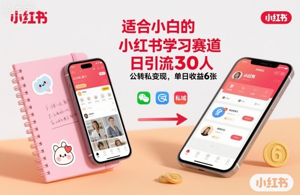 适合小白的小红书学习赛道，日引流30人，公转私变现，单日收益6张