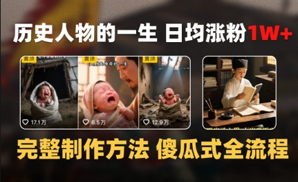 历史人物的一生 日均涨粉1W+,完整制作方法 傻瓜式全流程