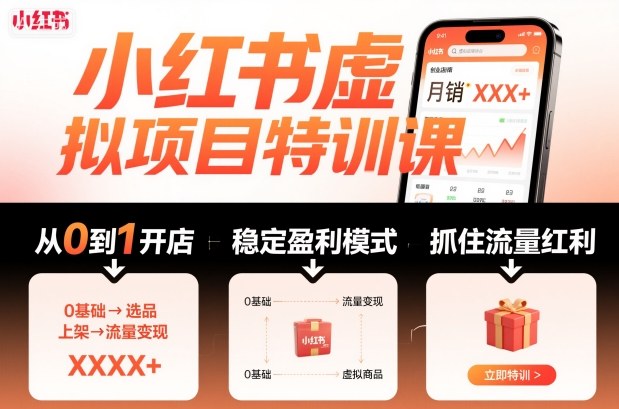 小红书虚拟项目特训课，帮你从0到1打造稳定盈利的店铺，抓住流量红利（更新9月）