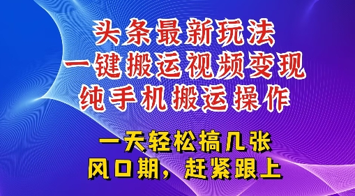 今日头条最新玩法,一键搬运视频也能轻松变现,随随便便就爆百W流量,新风口新玩法