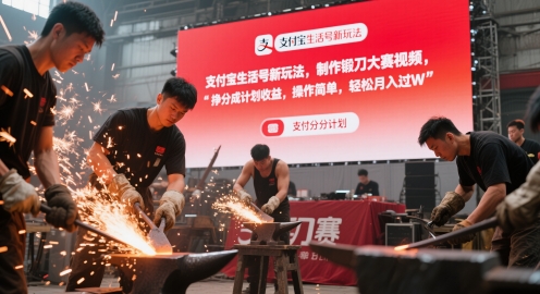 支付宝生活号新玩法,制作锻刀大赛视频,挣分成计划收益,操作简单,轻松月入过W