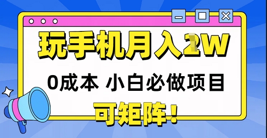 0成本小白必做项目,可矩阵,玩玩手机月入1w+