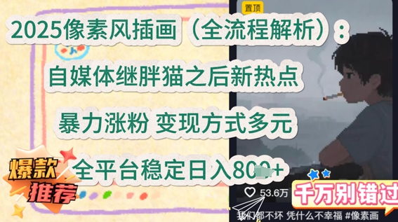 2025像素风插画(全流程解析):自媒体继胖猫之后新热点,暴力涨粉,变现方式多元,全平台稳定日入多张